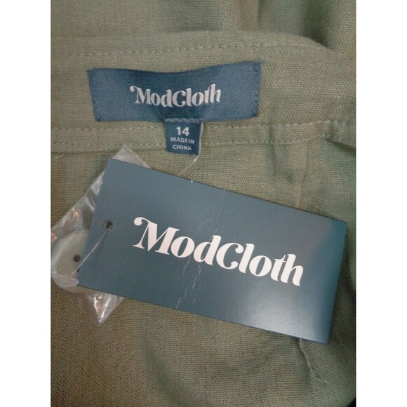 Modcloth Olive Green Linen Blend Faux Wrap Skirt Size 14 New - Picture 6 of 7